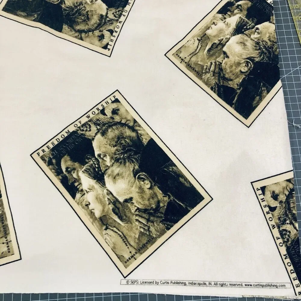 Vintage Norman Rockwell Freedom of Worship Cotton Flannel Fabric Religious READ